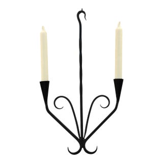Vintage German Wrought Iron Two-Arm Wall Candle Sconce For Sale