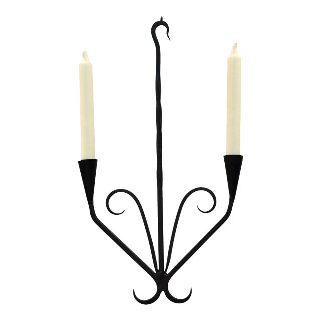 Vintage German Wrought Iron Two-Arm Wall Candle Sconce For Sale