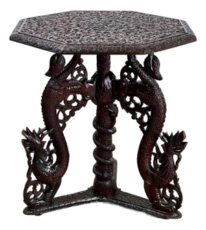 Antique Burmese Carved Dragon and Serpent Table C. 19th Century