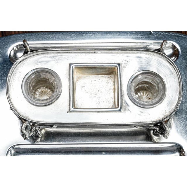 Egyptian Revival Antique Victorian Silverplate Double Inkwell Desk Inkstand Egypt Sphinx For Sale - Image 13 of 18
