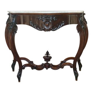 19th French Regency Carved Walnut Console Table With Drawer For Sale