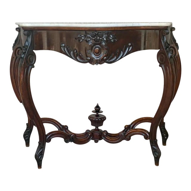 19th French Regency Carved Walnut Console Table With Drawer For Sale