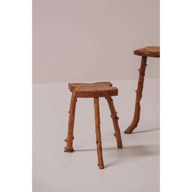 Charming set of three handcrafted wooden stools, originating from france and dating from the 1960s. Each stool has its own...