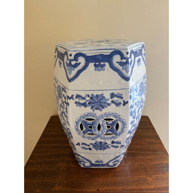 Blue Late 20th Century Blue and White Chinoiserie Porcelain Garden Stool For Sale - Image 8 of 8