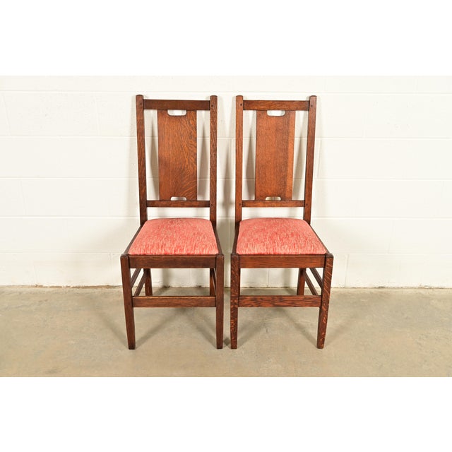 A rare pair of Mission or Arts & Crafts period H-back side chairs or dining chairs By Gustav Stickley USA, Circa 1912...