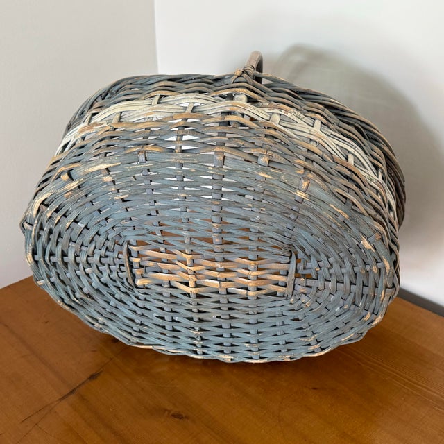 Vintage Gray Gathering Basket With Bunny Rabbit Motif For Sale - Image 9 of 11