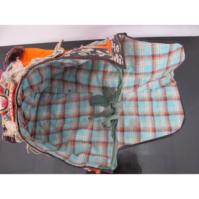 Orange Antique Chinese Elaborate Silk Embroidered Dragon Tiger Flower Antenna Baby Hat For Sale - Image 8 of 8