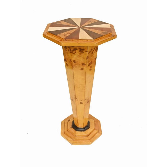 Art Deco Pedestal Tables with Starburst Inlay, Set of 2 For Sale - Image 3 of 9