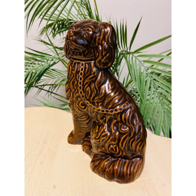 Victorian 19th Century Bennington Pottery Spaniel With Treacle Glaze, Circa 1860s For Sale - Image 3 of 10