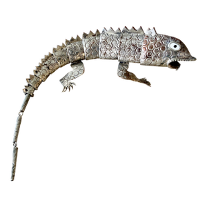 1980s Emilia Castillo Articulated Silver Plate Lizard Sculpture, Taxco Mexico