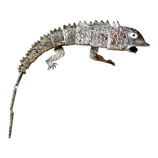 Emilia Castillo Articulated Silver Plate Lizard Sculpture, Taxco Mexico For Sale