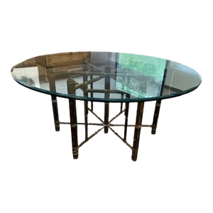 Late 20th Century McGuire Baker Round Glass Top Faux Bamboo Base Dining Table With Thick Glass Top