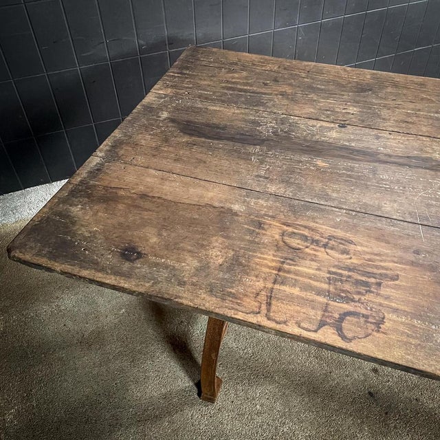 Brown Industrial Dining Table in Teak For Sale - Image 8 of 11