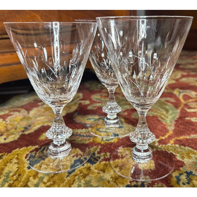 Mid 20th Century Duncan & Miller Willow Crystal Wine Glasses – Starter Set of 3, Elegant Etched Stemware For Sale - Image 4 of 10