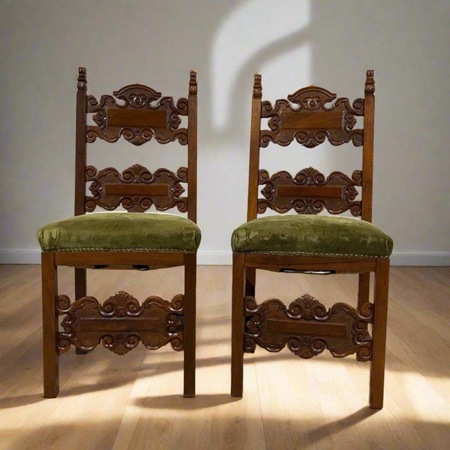 Set of Renaissance Walnut Chairs, 1900s For Sale - Image 14 of 14