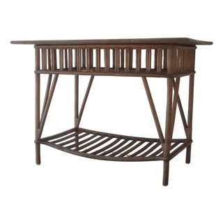 Vintage Rustic Boho Rattan Table With Shelf For Sale