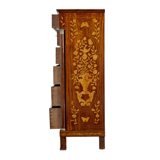 19th Century French Inlaid Mahogany 6 Drawer Inlaid Chest, 1830 For Sale - Image 9 of 11