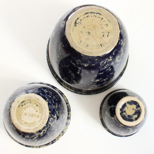 Farmhouse Agate Blue Spongeware/Earthenware/Pottery Bennington Pottery Nesting Bowls For Sale - Image 3 of 5