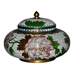 Vintage Chinese Cloisonne Floral Motif Round Lidded Jar