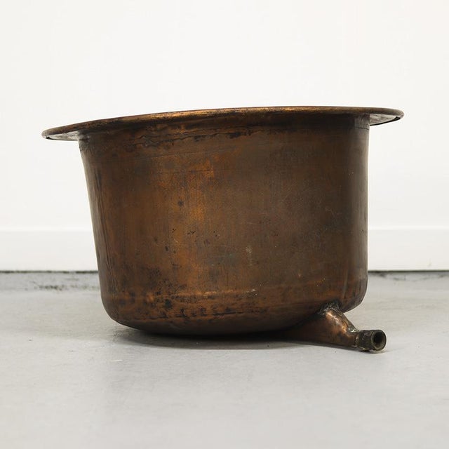 Very Large Antique Rustic Patinated Copper Kettle / Planter For Sale - Image 11 of 11