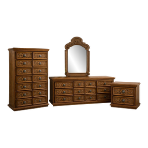 1970s Colonial Revival Full Bedroom Set With Dresser, Mirror, Tall Chest & Nightstands