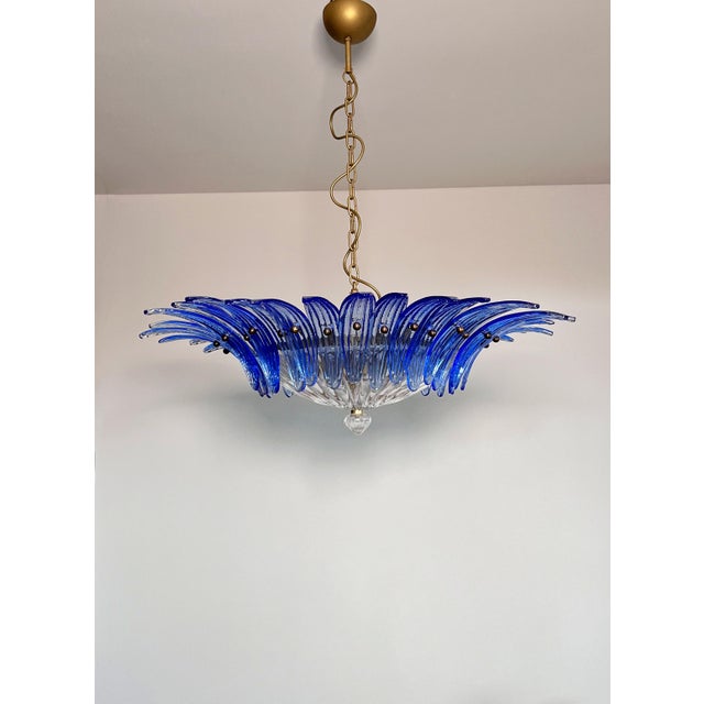 Glass Murano Pendant Light with Palmette and Blue Glasses, 1990 For Sale - Image 7 of 18