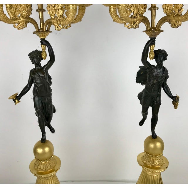 Metal Pair French Empire Figural Bronze Candelabra Signed Chibout For Sale - Image 7 of 12