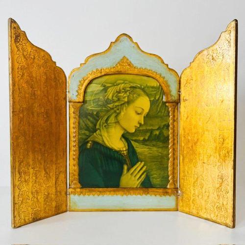 Large Vintage Florentine Gilt Madonna Triptych, Italy, 1950s For Sale - Image 11 of 11
