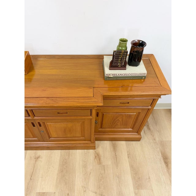 Antique Style Oak Office Credenza With Locking Doors and Finished Back For Sale - Image 11 of 17