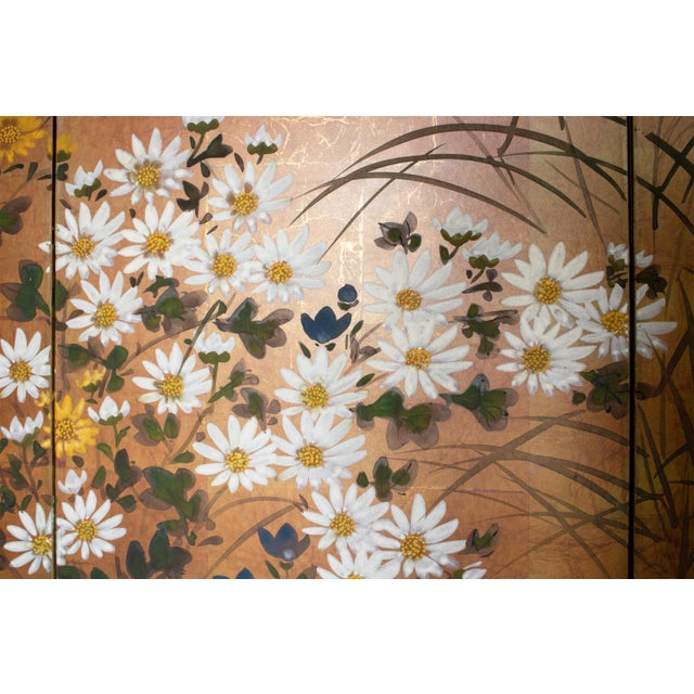 "Autumn Flowers", 1970s Showa Era Japanese Painted Byobu Screen For Sale - Image 9 of 18