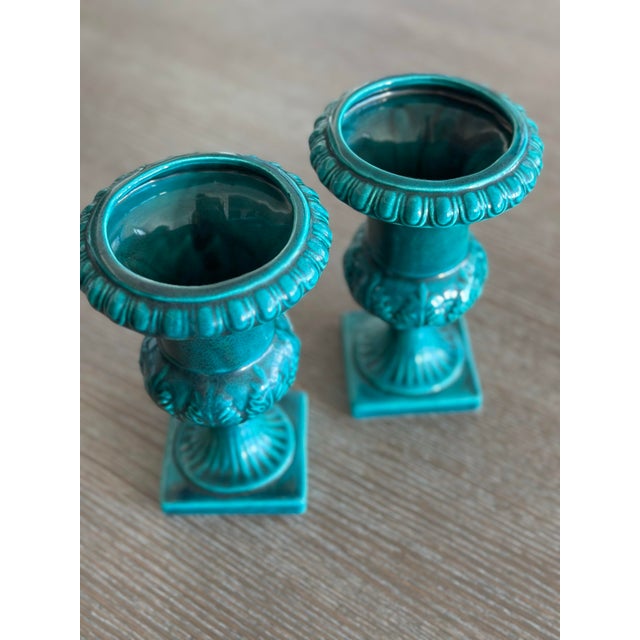 Italian Neoclassical Glazed Urn Planter/Vases- Set of 2 For Sale - Image 4 of 6