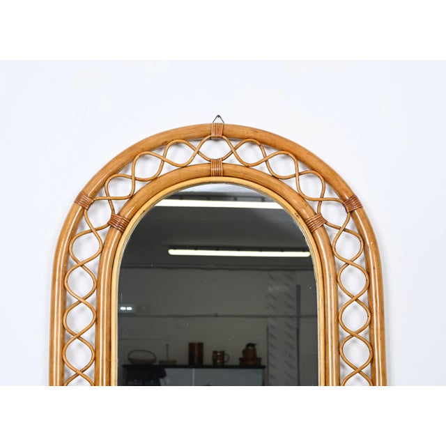 French Riviera Arc Mirror in Rattan, Wicker and Bamboo, Italy, 1960s For Sale - Image 11 of 16