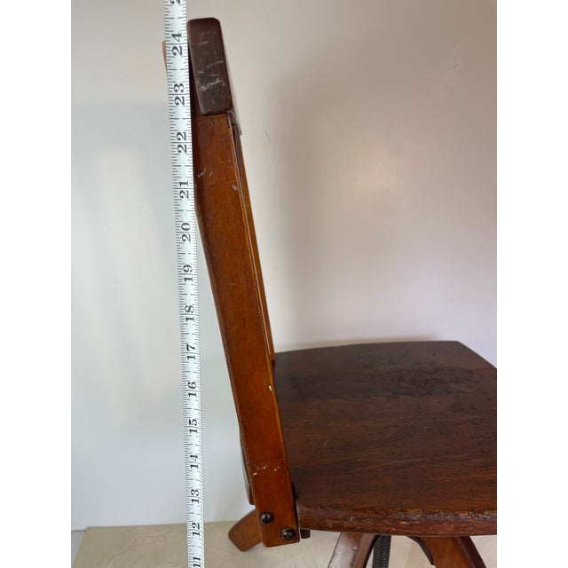 Early 20th Century Rustic Industrial Swivel Child's Chair, Hardwood & Cast Iron School Chair For Sale - Image 10 of 10