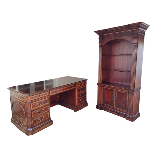 Restored Legacy Classic Furniture Traditional Mahogany Executive Desk & Bookcase Set - 2 Pieces For Sale