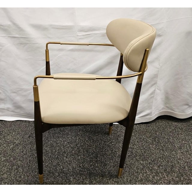 2010s Interlude Home "Cidra" Armchair – Walnut, Satin Brass & Cream Latte Vegan Leather For Sale - Image 5 of 9