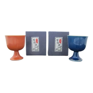 Japanese Colorful Porcelain Arita Yaki Imari Sake Egg Cup Set of 2 in Box