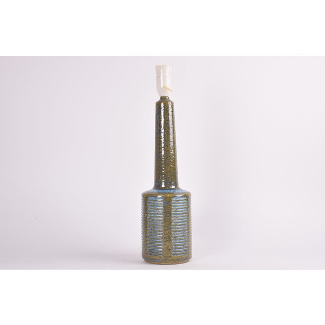 Mid-Century Modern Mid-Century Danish Modern Tall Moss Green and Blue Glaze Ceramic Table Lamp with New Lampshade from Palshus, 1960s For Sale - Image 3 of 12