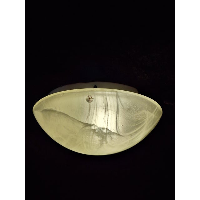 White Vintage German Flat Ceiling Lamp with White Marbled Glass Shade from Peill & Putzler, 2000s For Sale - Image 8 of 8