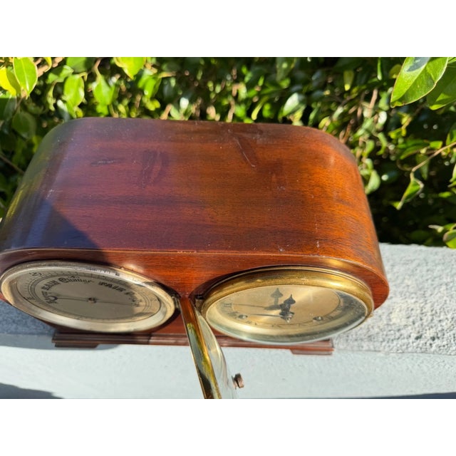 Brown Antique Edwardian English Mantel Clock Barometer Duo For Sale - Image 8 of 13