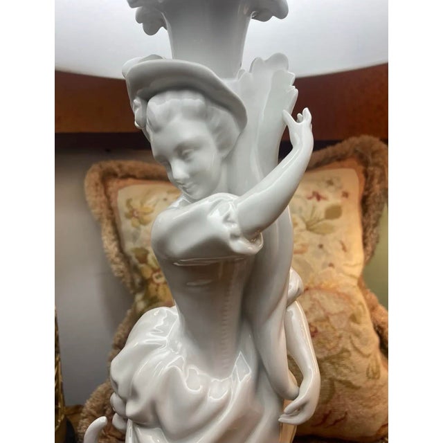 Antique White Porcelain Figural Lady Table Lamp For Sale - Image 4 of 8