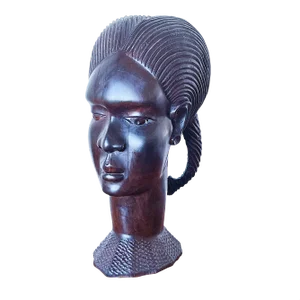 Early 20th Century Large Hand-Carved Bust of African Woman in Wood