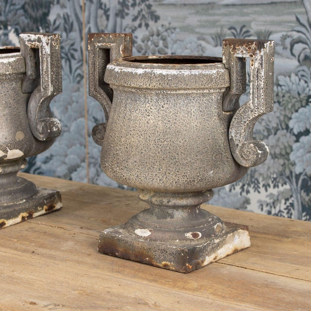 Early 19th C. French Pair of Directoire Style Iron Urns For Sale - Image 18 of 18