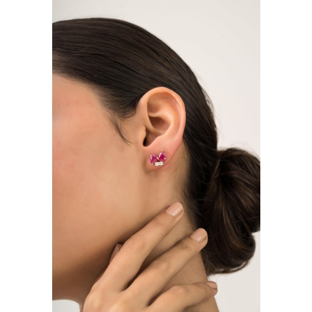 Not Yet Made - Made To Order 2.9ctw Pear Mozambique Ruby & Diamond Cluster Stud Earrings in 14k Gold- 2 Pieces For Sale - Image 5 of 12