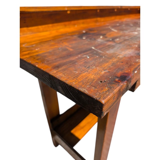 Mid-20th Century Industrial Solid Wood Carpenter's Workbench Console Table For Sale - Image 17 of 18
