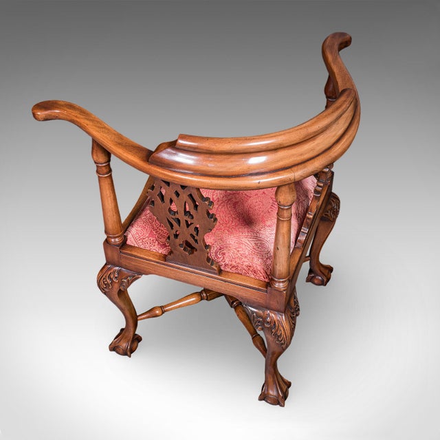 Wood Antique Corner Armchair, English, Dressing Seat, Georgian Revival, Edwardian For Sale - Image 7 of 12