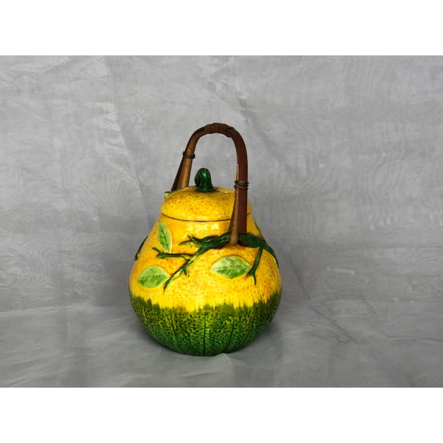 1950s Decorative Ceramic Melon Fruit Teapot With Bamboo Handle For Sale - Image 5 of 13
