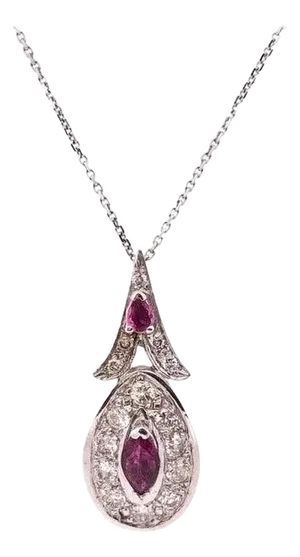 14 Karat White Gold Necklace With Diamond and Ruby Pendant 1.25 TDW