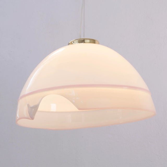 Large Italian Ceiling Lamp in White Murano Glass with Pink Gray Finishes, 1980s For Sale - Image 4 of 12