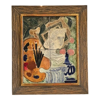 Artist’s Still Life in Glazed Ceramic Relief, Mid-20th Century For Sale