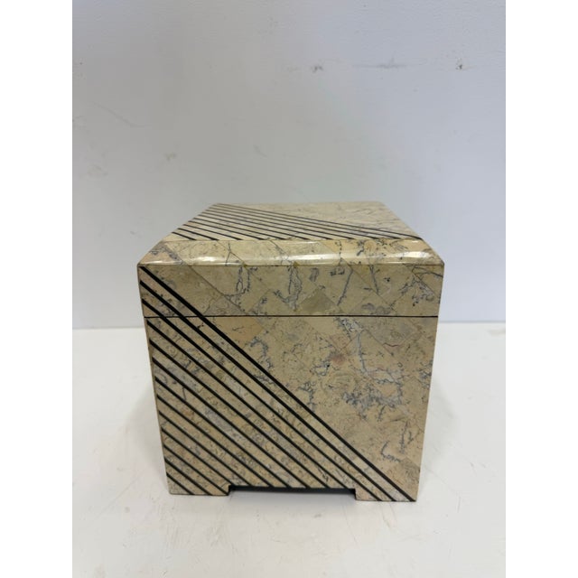 Postmodern 1980s Large Tessellated Stone Maitland Smith Decorative Box For Sale - Image 3 of 9